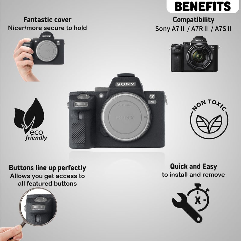 STSEETOP Camera Case for A7II/ A7RII / A7SII / A7MII - Protective Silicone DSLR Skin Cover, Detachable Cage, Shockproof, Dustproof (Black) - Image 3